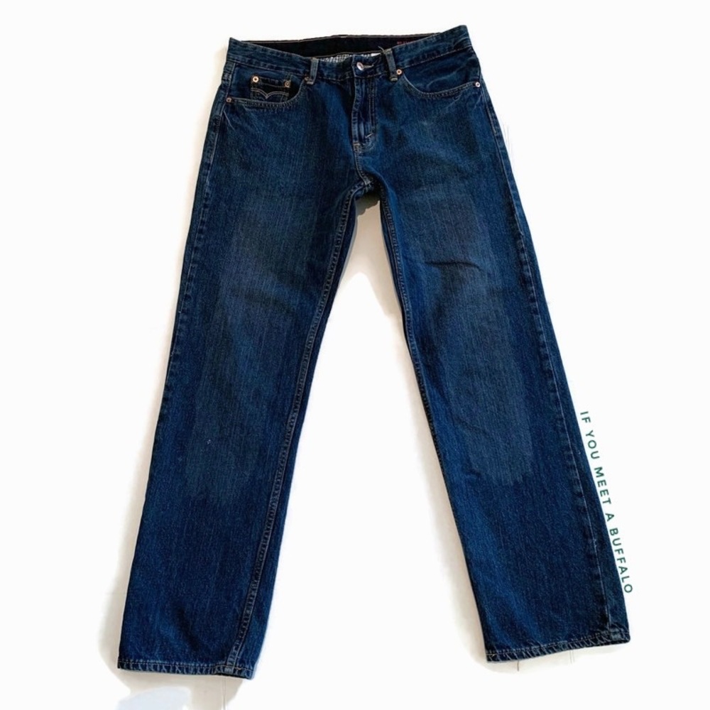 Levi’s 505 Custom Slim Fit Jeans Men’s 36x32 Dark Wash Light Distressed Cotton